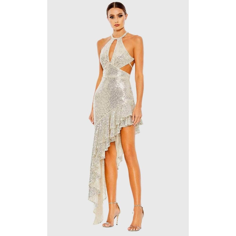 Mac Duggal Asymmetrical Sequin Cut Out Dress #11274